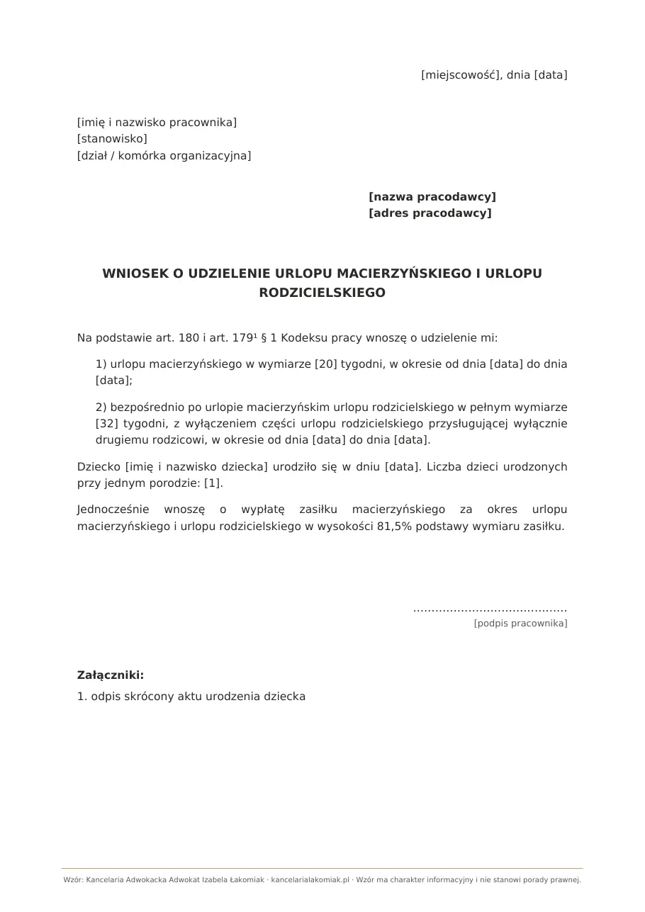 Wzór wniosku o urlop macierzyński i rodzicielski 2026 do pobrania w Word i PDF